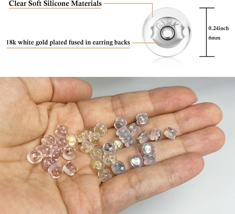 DELECOE 18K Gold Silicone Earring Backs for Studs Droopy Ears Hoops Fish Wires,Locking Secure Earring Backs for Heavy Earring No-Irritate Hypoallergenice Soft Clear Earring Backs for Women Men - Image 4